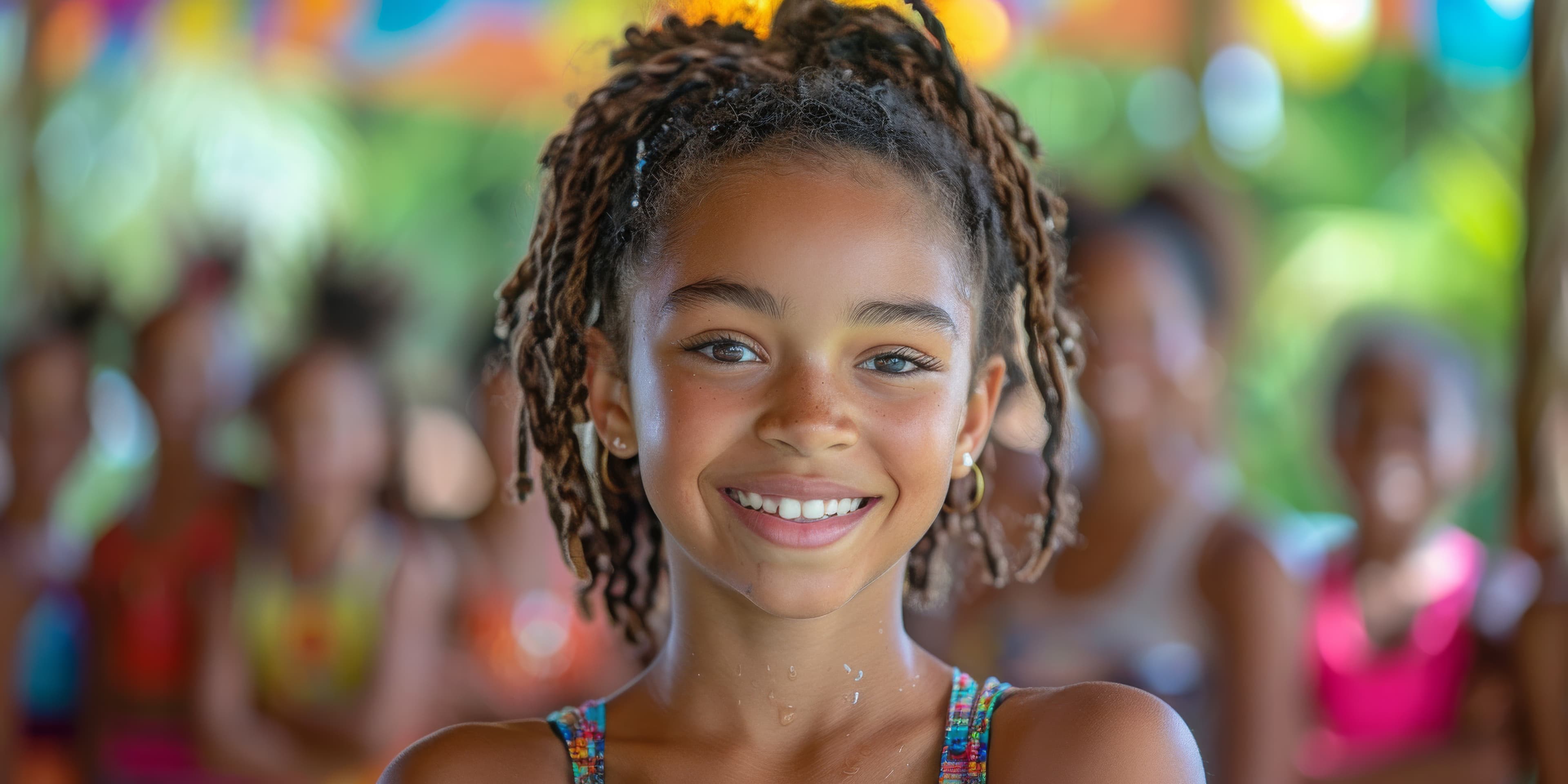Young girl with dreadlocks smiling confidently